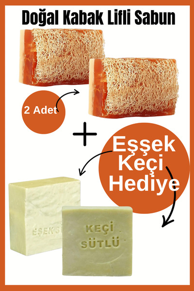 EpiRelax 2 Adet - Doğal Kabak Lifli Sabun El Yapımı - Eşek Sütlü,Keçi Sütlü S...