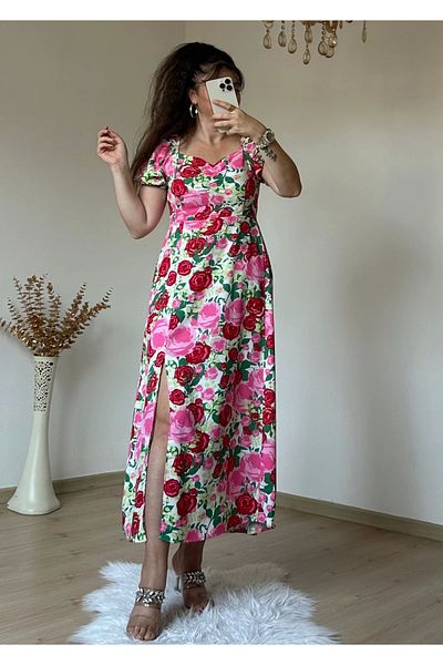 azra moda Kiss Collar Pink Floral Dress