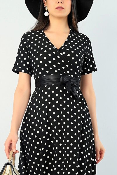 azra moda Short Sleeve Polka Dot Dress
