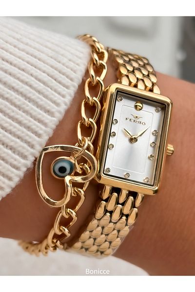 FERRO In Stylish Box, Yellow Steel Cord, Rectangular Case, Vip Series Women's Wristwatch Bracelet
