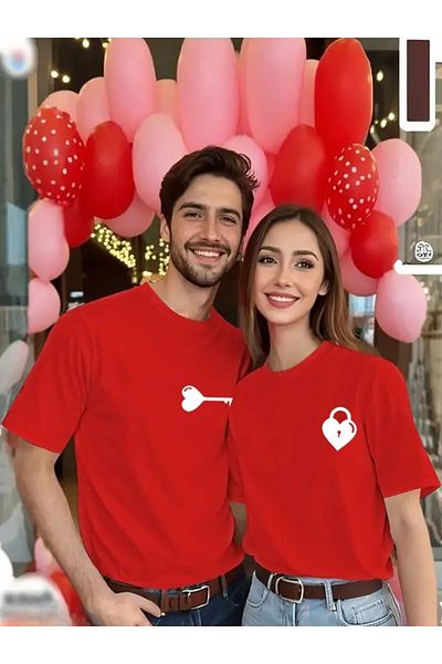 TekTarzz Unisex Heart Keyed Set of 2 Tshirt with Print Design