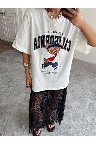 mydukkan.co Oversize Bear Embroidered T-Shirt
