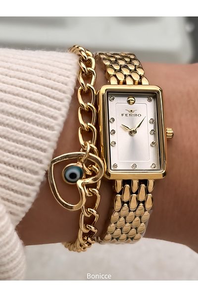 FERRO In Stylish Box, Yellow Steel Cord, Rectangular Case, Vip Series Women's Wristwatch Bracelet