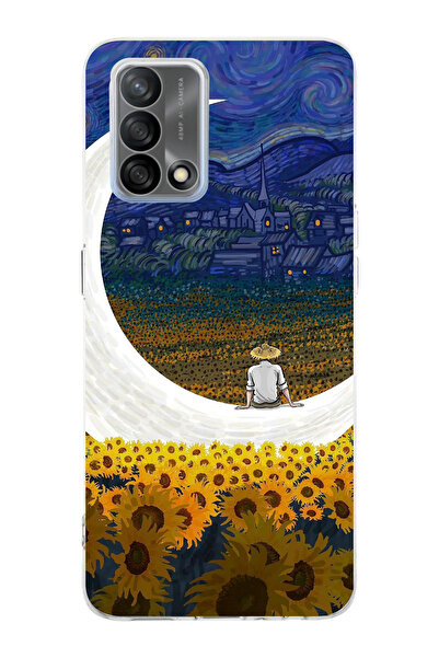 moonset Oppo A74 Uyumlu Van Gogh Tasarımlı Baskılı Şeffaf Telefon Kılıfı