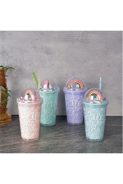 Honney Boutique Led 3D Colorful Lighted Mica Water Bottle Flask Water Bottle Cocktail Glass with Straw Lighted Figure