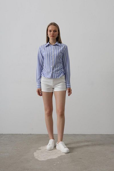 modaserdem Striped Shirt with Gathered Sides - Blue-White