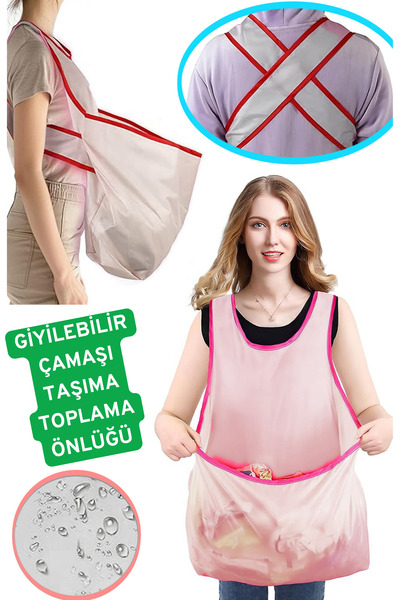 Nurnivus Washing Giyilebilir Çamaşır Taşıma Toplama Önlüğü Katlanabilir Temiz-Kirli Çamaşır Sepeti Çamaşırlık