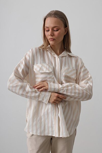 Modayakamoz Оувърсайз риза с джоб - Бежова