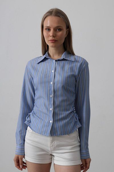 MRA Fashion Gathered Striped Shirt - Indigo - White