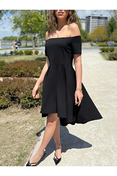 Modayakamoz Kadın Kısa Kollu Madonna Yaka önü Kısa Arkası Uzun Ithal Krep Elbise