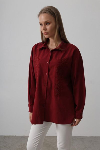 Moda Asmira Long Shirt with Bead Embroidery Detail - Burgundy