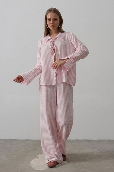 Simala Striped Tie Trousers Suit - Pink