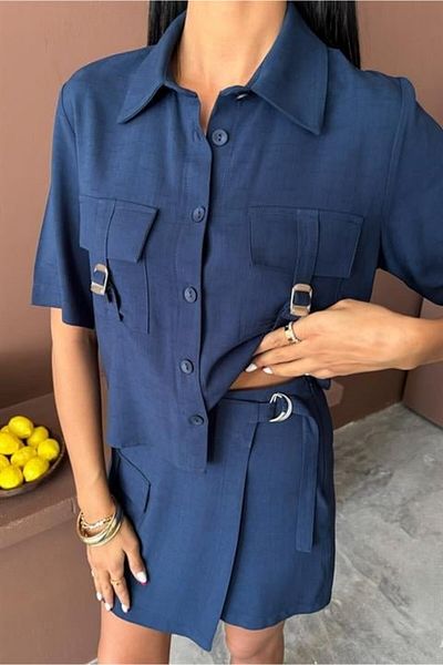 TUA MODA Tua Moda Shirt Shorts Skirt Viscon Linen Suit 10162