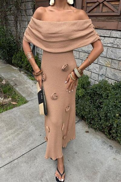 Femella Women Fashion Skirt Rose Detail Madonna Collar Dress 2863