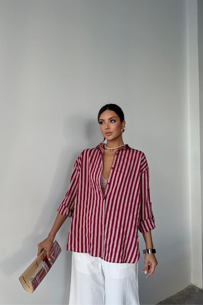 Viyamo Cămașă cu dungi - Roșu Claret