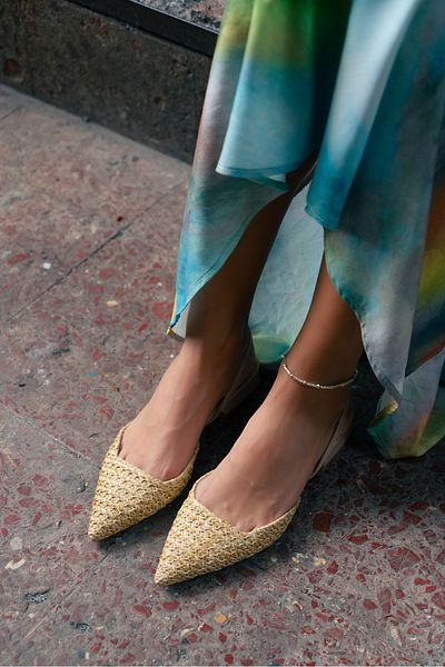 NİŞANTAŞI SHOES Elvira Béžové prútené dámske baleríny s elastickou špičkou