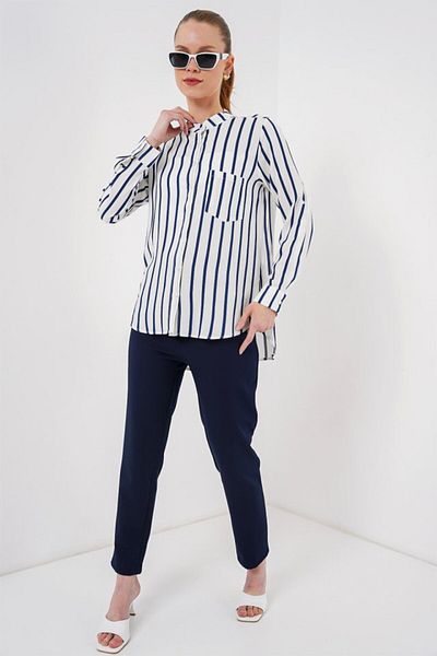 MODAVERA Long Sleeve Striped Shirt 20283 - B.Navy Blue