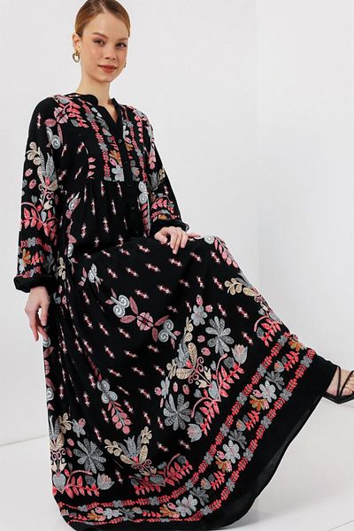 COTTONLAB 2423 Rochie Hijab cu model autentic - negru - țiglă