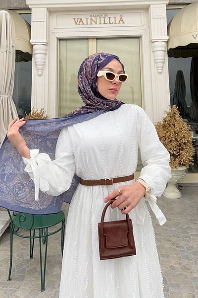 Denivy Textured Hijab Dress Without Belt – Modern and Flowy Silhouette Dnv-000054