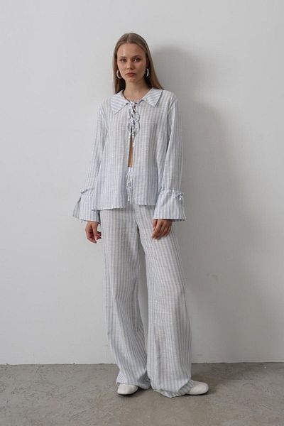 passense Striped Tie-Up Trousers Suit - Blue
