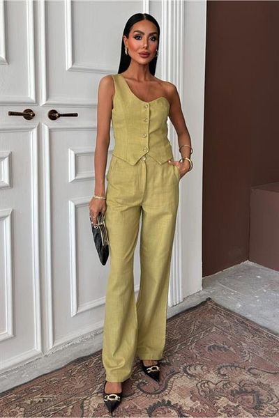 TUA MODA Tua Moda One Shoulder Bustier Plazzo Pants Viscon Suit 10159
