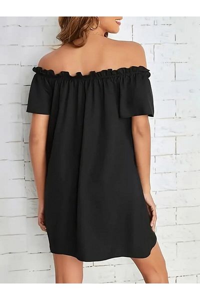 leyla sanat sanata yeni bir bakış açısı Leyla Sanat a New Perspective on Art Women's Short Sleeve Ruffle Detail Madonna Collar Mini Imported Crepe E