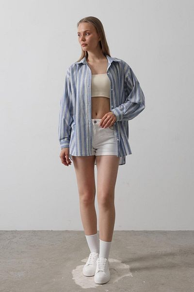 leyla sanat sanata yeni bir bakış açısı Leyla New Perspective on Art Art Striped Tunic Shirt - Blue Pattern 5
