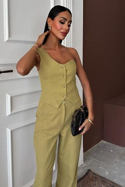TUA MODA Tua Moda One Shoulder Bustier Plazzo Pants Viscon Suit 10159