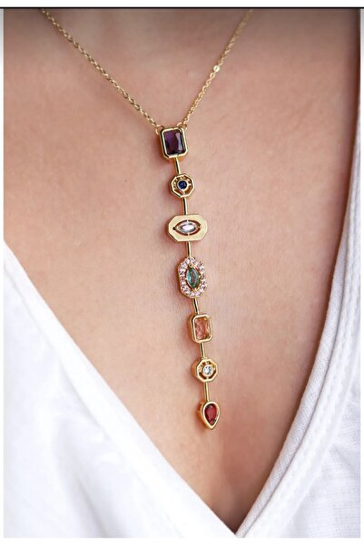 AKSESUARIM أناقة لافتة للنظر، سلسلة خاصة، أنيقة مع حجر ملون، قلادة على شكل حر...