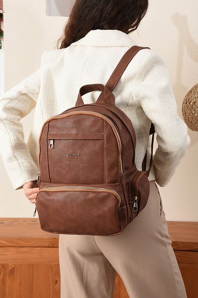 çantamgelsin Just Polo Women's Washed Leather 4 Compartment Backpack (38X26 cm)