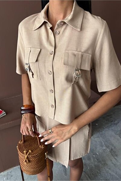 MD Kumsal Eyesof Shirt Shorts Skirt Viscon Linen Set 10162