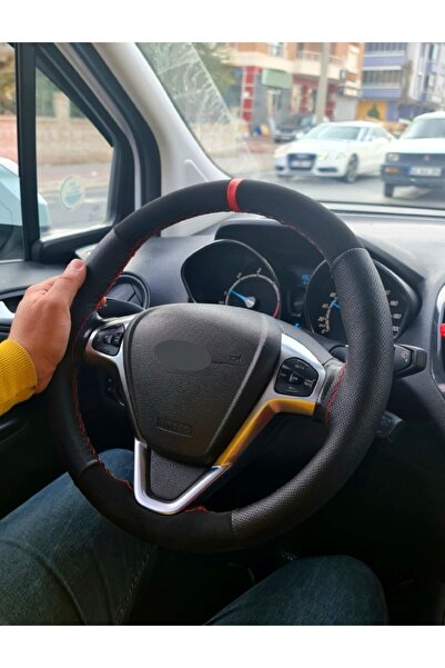 Asegaraj Opel Uyumlu Astra J Kırmızı Yüzüklü Alkantara Noktalı Deri Dikme Direksiyon Kılıfı
