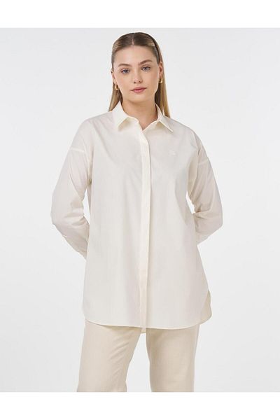 Kayra Shirt Collar Basic Poplin Tunic Ecru