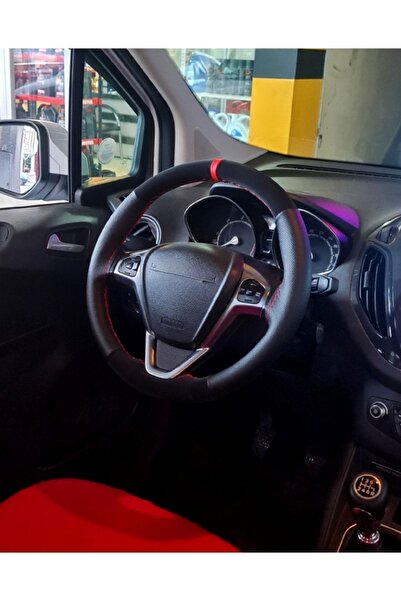 Asegaraj Opel Uyumlu Astra J Kırmızı Yüzüklü Alkantara Noktalı Deri Dikme Direksiyon Kılıfı