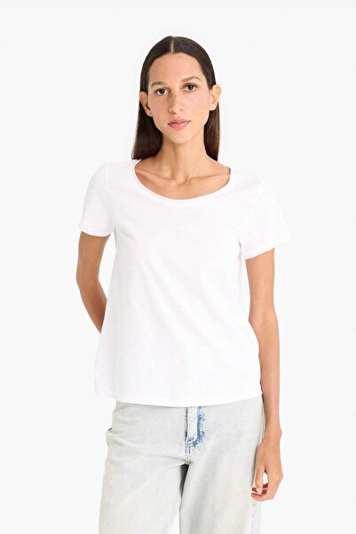 DeFacto Regular Fit Round Neck Basic Plain Short Sleeve White T-Shirt K1508Az25Sm