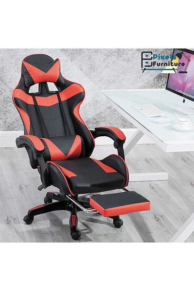 PixelsFurniture Pixel Furniture Leather Gaming Chair with Footrest High Back Racing Style Office Chair with Head and Lumbar Support