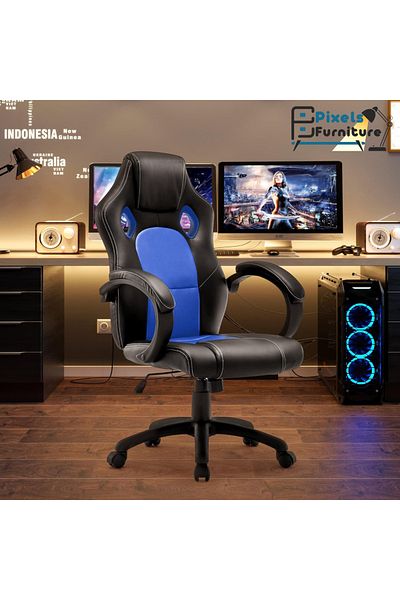 PixelsFurniture Pixel Furniture Leather Gaming Chair, Comfortable High Back Computer Office Chair with Head Support