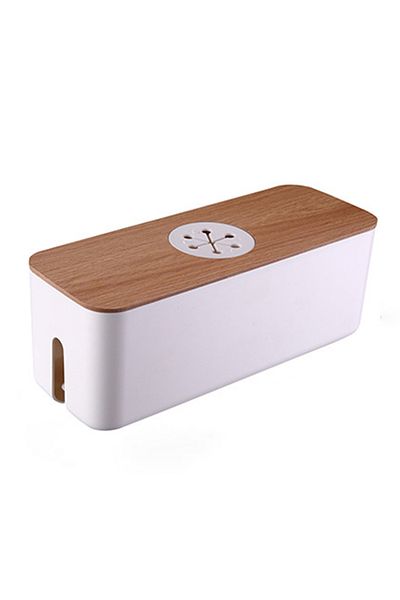 Choice S 29.5 X 11.4 X 11cm White Wooden Cable Storage Box Power Line Storage Case Dustproof Charger Socket