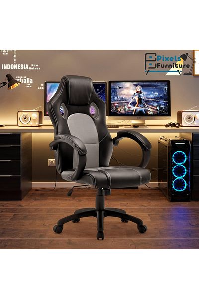 PixelsFurniture Pixel Furniture Leather Gaming Chair, Comfortable High Back Computer Office Chair with Head Support