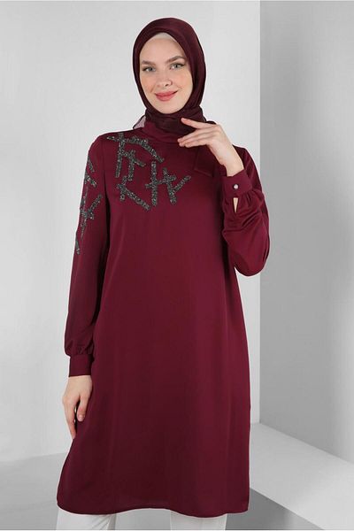 Alvina STONE PRINTED COLLAR BINDING DETAIL TUNIC 43506