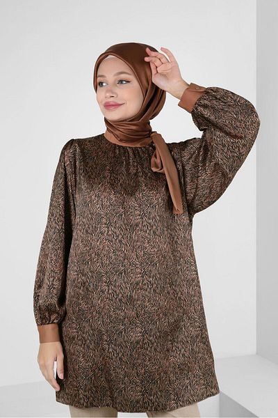 Alvina PATTERNED COLLAR BINDING DETAIL SATIN TUNIC 43934