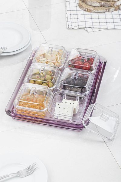 AC BOX Acrylic Plum 6-Piece Breakfast Set with Lid & Storage Container (Not Glass)