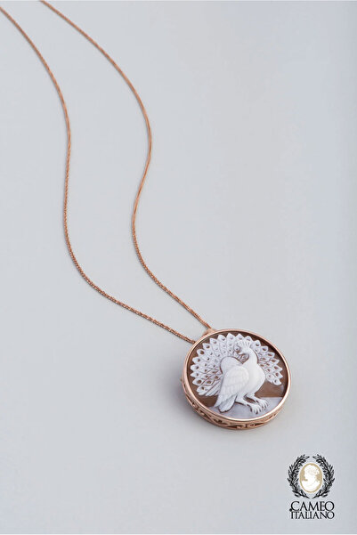 So CHIC... Cameo Italiano Tavus Kuşu 18 Ayar Rose Altın Kaplama Gümüş Madalyon Kolye
