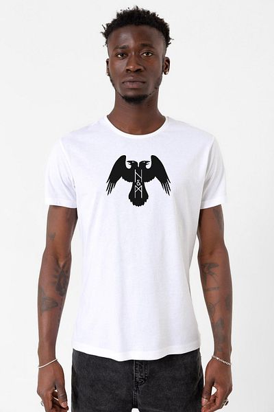 Tshirthane Ανδρικό μπλουζάκι ποδηλασίας Thor's Ravens Huginn And Muninn White