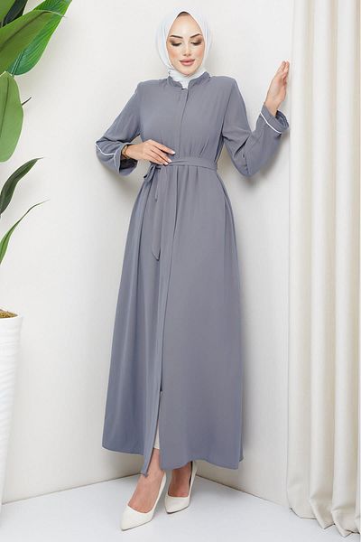 hafsamina Ζώνη Κρυφό Καρό Abaya Grey HM2178