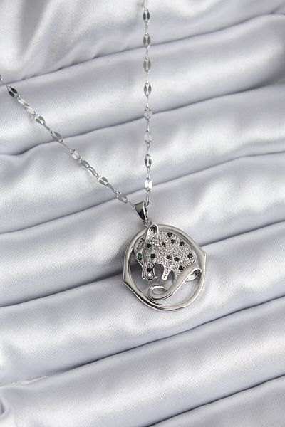 Clariss 316L Steel Silver Color Zircon Stone Jaguar Model Women's Necklace