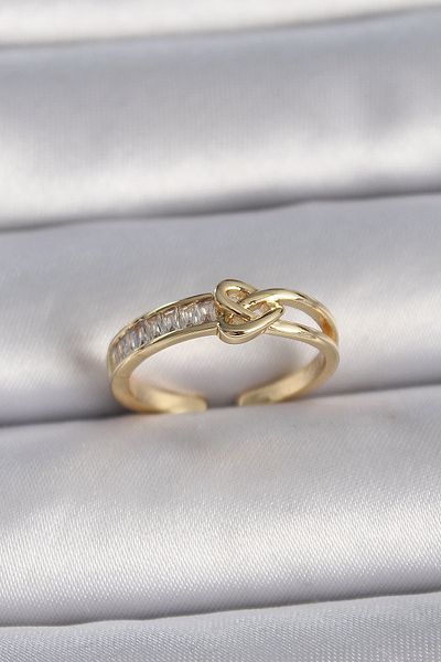 Store Brass Gold Color Adjustable Zircon Stone Knot Heart Model Women's Ring