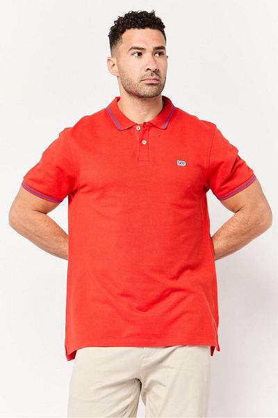 Lee Men Regular Fit Embroidered Logo Short Sves Polo Shirt, Red