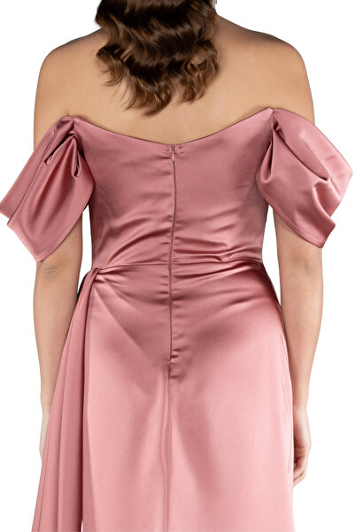 Arden Long Evening Dress, Powder Satin Strapless, Stone Detail, Slit, Wedding, Engagement, Graduation Dress, 38-44