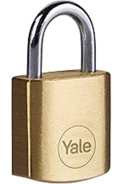 Yale Y110B/20/111/1 - 20mm Brass Padlock - Standard Protection - Steel Ring - 3 Keys, Yellow, 3.5